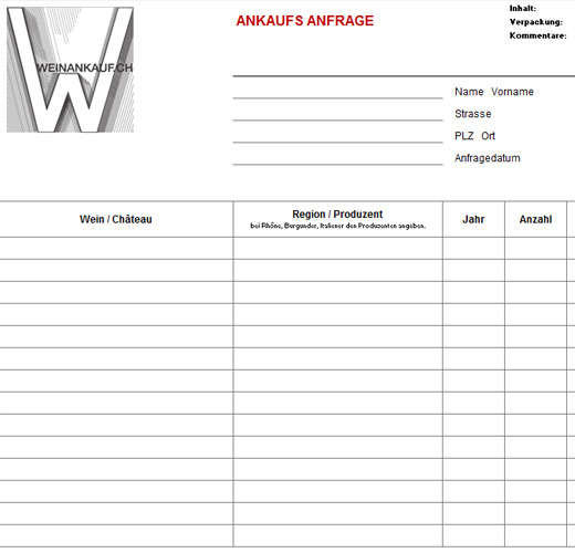 Mit diesem Formular meine Weine verkaufen